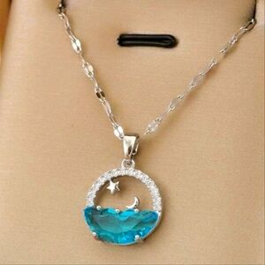 Silver and Blue Moon Pendant Necklace